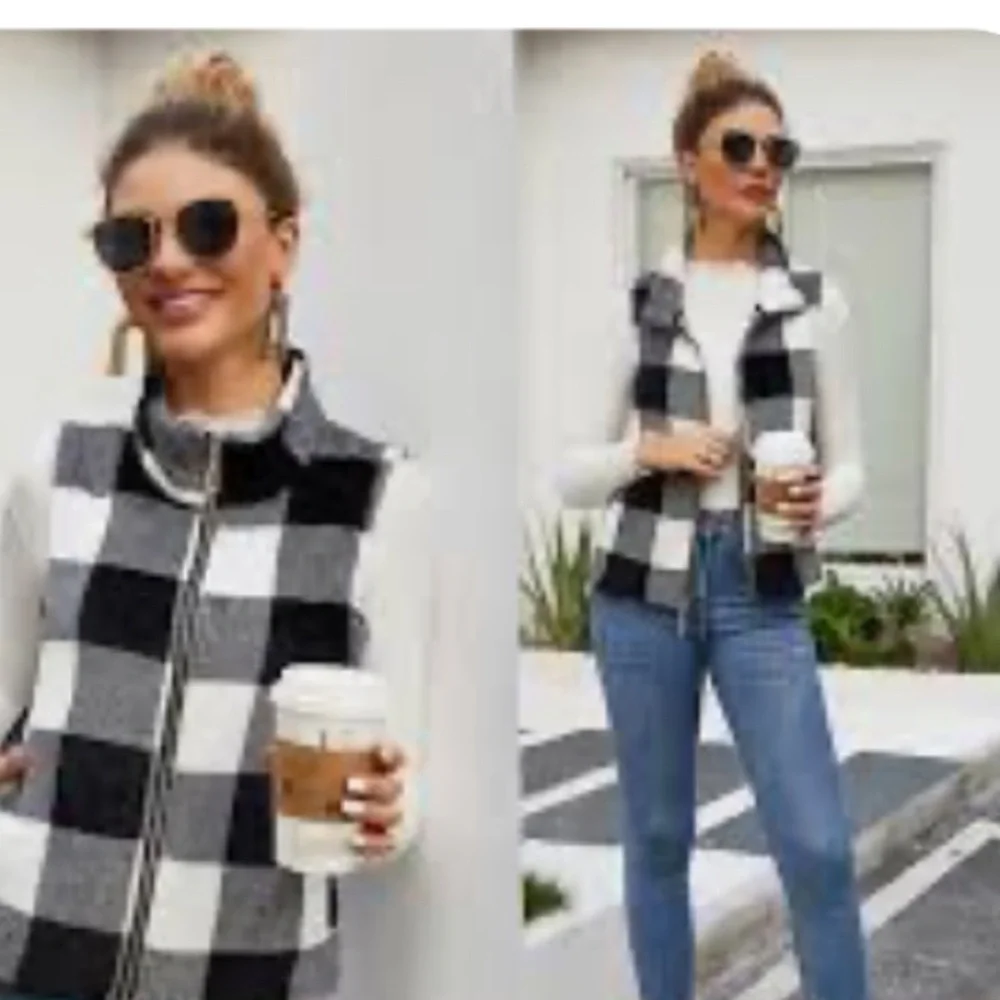 NWT Chaps Navy Plaid Asymmetric Full Zip Sweater Vest Womens Small Cotton - Picture 1 of 8